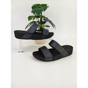 Fitflop Women's MIna Black Textured Glitz Slide Sandals Size 10 US